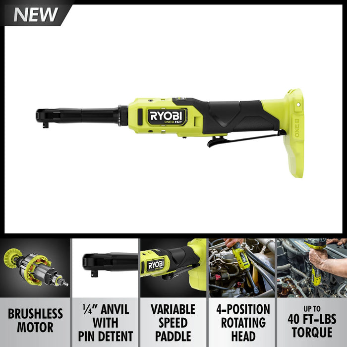 Ryobi 18V ONE+ HP Brushless Cordless 1/4-inch Extended Reach Ratchet (Tool-Only)