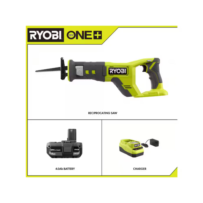 RYOBI 18V ONE+ Lithium-Ion Cordless Reciprocating Saw Kit with 4.0 Ah Battery and Charger (Used))
