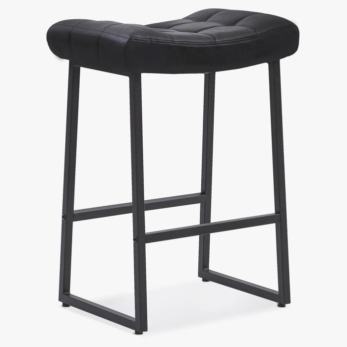 24" Modern Backless Saddle Counter Height Bar Stools With Metal Frame for Kitchen Island (Set of 2) - Colour Pattern Black Seat Black Frame - WF-001-BK-2