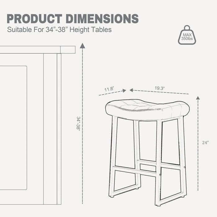 24" Modern Backless Saddle Counter Height Bar Stools With Metal Frame for Kitchen Island (Set of 2) - Colour Pattern Black Seat Black Frame - WF-001-BK-2