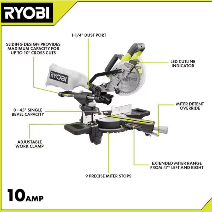 RYOBI 10 Amp Corded 7-1/4 in. Compound Sliding Miter Saw (Used)