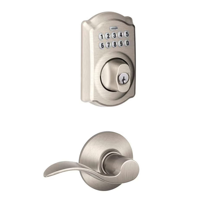 Schlage Accent Satin Nickel Keyless Keypad Electronic Deadbolt and Lever with Camelot Trim