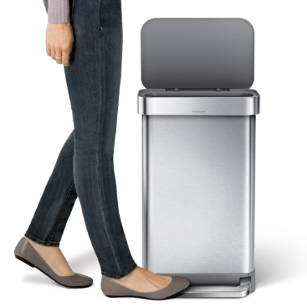 Simplehuman 45 Liter Rectangular Kitchen Step Trash Can, Brushed Stainless Steel with Plastic Lid (Used - Like New)