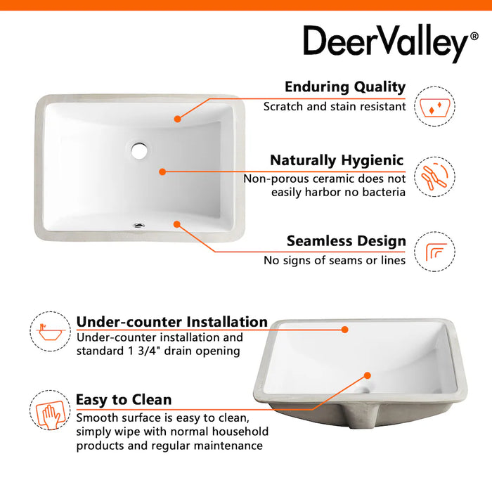 DeerValley 21 in. L x 15 in. W Rectangular Undermount Bath Sink in White (New)