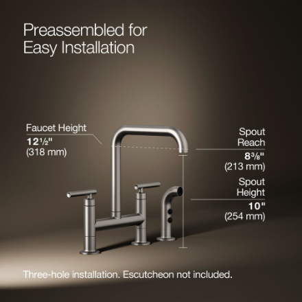 KOHLER Purist Deck-Mount Bridge Faucet, With Spray