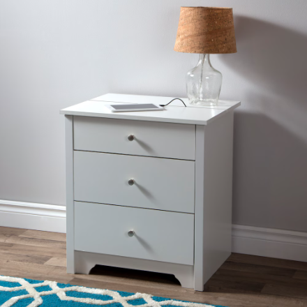 South Shore Vito Nightstand with Charging Station in White