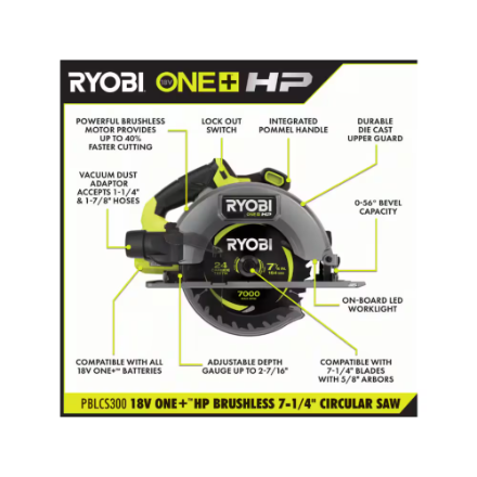 Ryobi 18V ONE+ HP Brushless Cordless 7 1/4-inch Circular Saw (Tool-Only)