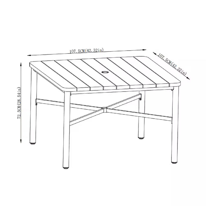 StyleWell 42 in. x 42 in. Steel-Frame Square Slat Outdoor Dining Table in Woodgrain (New)