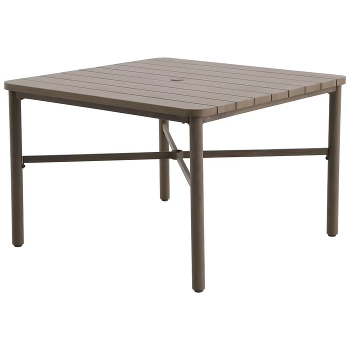StyleWell 42 in. x 42 in. Steel-Frame Square Slat Outdoor Dining Table in Woodgrain (New)