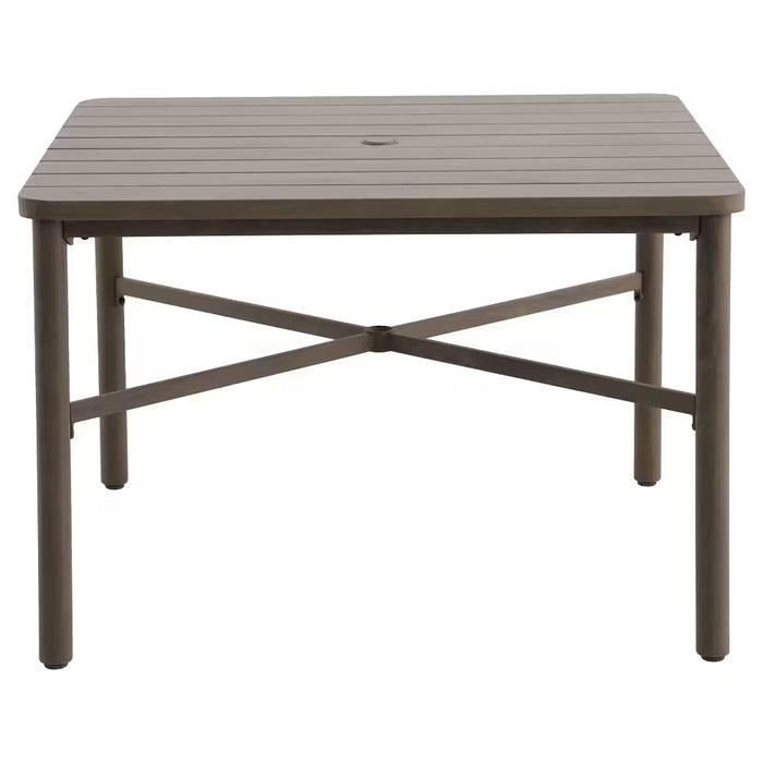 StyleWell 42 in. x 42 in. Steel-Frame Square Slat Outdoor Dining Table in Woodgrain (New)
