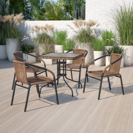 Flash Furniture 28SQ Glass Table-BRN Rattan