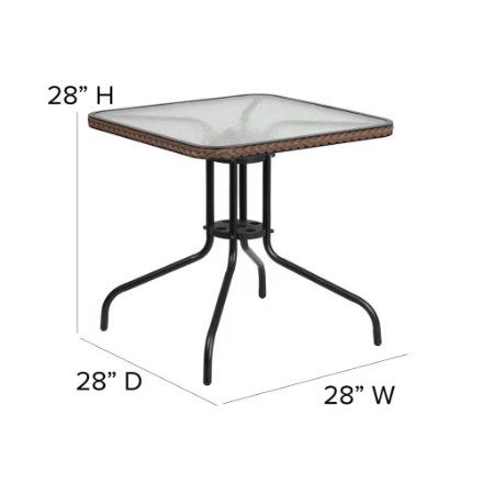 Flash Furniture 28SQ Glass Table-BRN Rattan