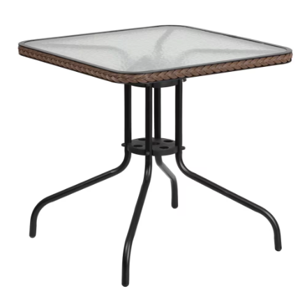 Flash Furniture 28SQ Glass Table-BRN Rattan