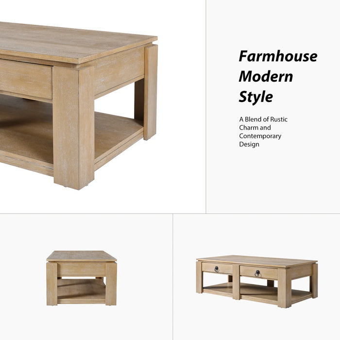 Jorge 54" Modern Rustic 4-Drawers Farmhouse Coffee Table - Color Natural - CTCS1280-NAT