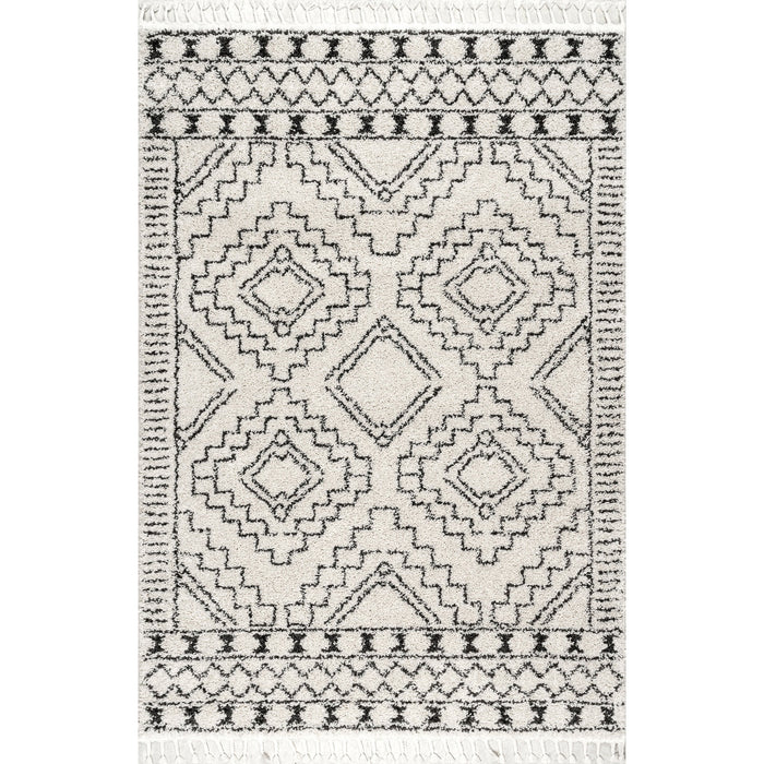 Adry Geometric Shag Rug for Living Room Bedroom Dining Room Nursery Entryway Hallway, Off White Charcoal - Rug Size Rectangle 4' x 6' (new)