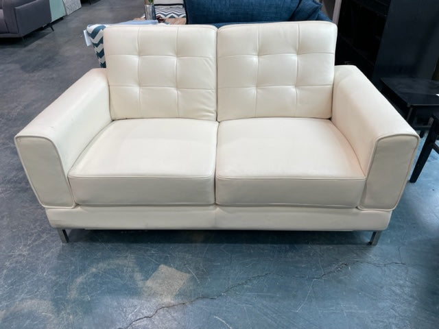 Cream Leather Loveseat