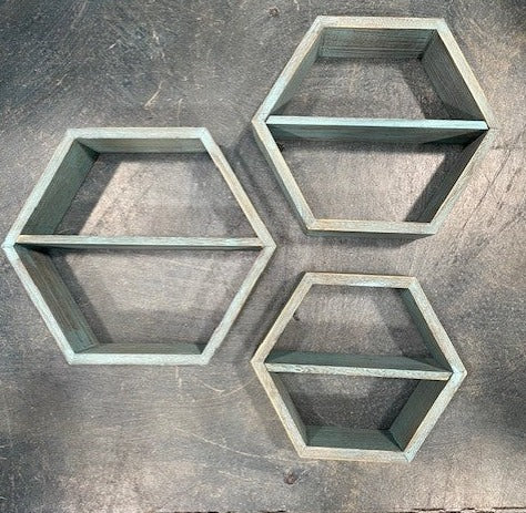 Set of 3 Hexagonal Wood Shelves