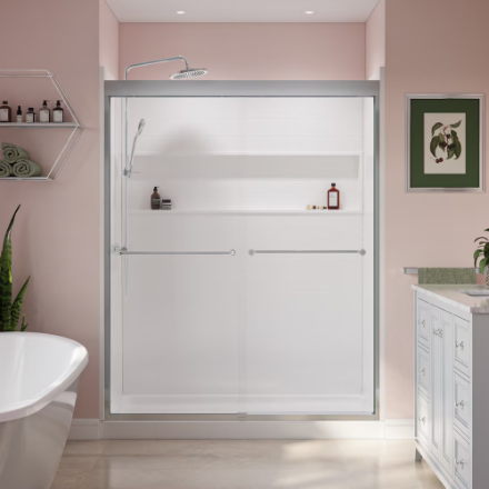 MAAX Tonik 55 to 59" W x 71" H Semi-Frameless ByPass Sliding Shower Door in Chrome
