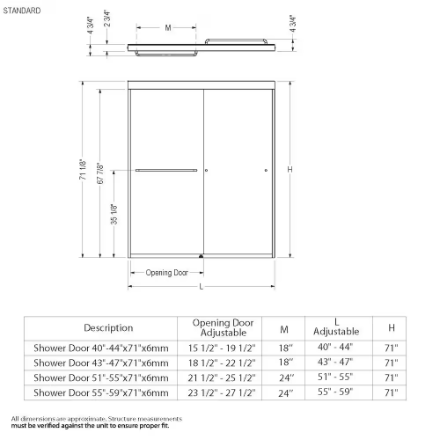 MAAX Tonik 55 to 59" W x 71" H Semi-Frameless ByPass Sliding Shower Door in Chrome