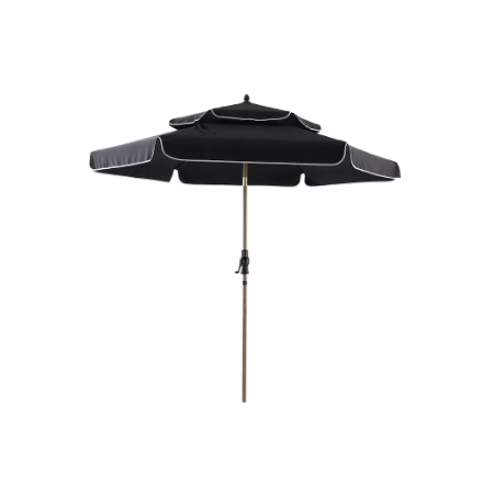 9 ft. Double Tier Tilt, Crank Patio Umbrella, Black with white trim (Used)