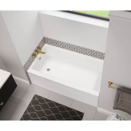 MAAX Bosca 60L x 30W x 20H Acrylic Alcove Bathtub in White with 14-inch Soaking Depth & Above-The-Floor-Rough, Left Drain (Out Of Box) (New)