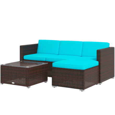 Outsunny 3 Piece Cushioned Rattan Set in Turquoise (New)