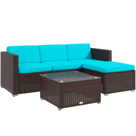 Outsunny 3 Piece Cushioned Rattan Set in Turquoise (New)