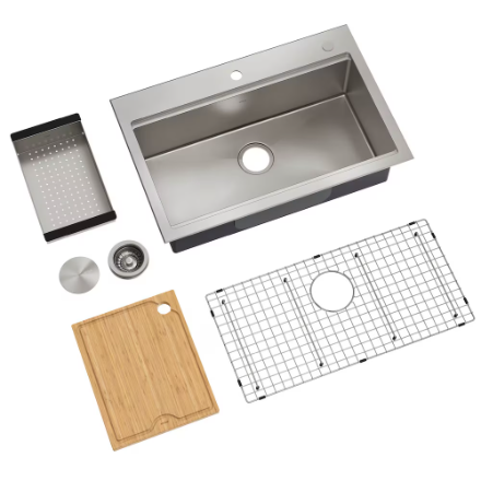 Kraus 32" Drop In Undermount Single Bowl Stainless Steel Sink with Accessories