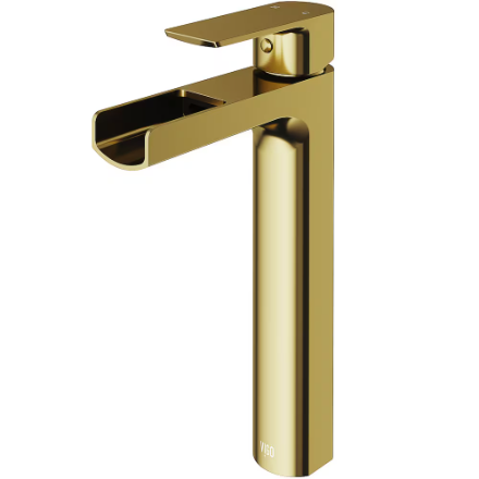 Vigo Amada Single Hole Single-Handle Vessel Waterfall Bathroom Faucet in Matte Brushed Gold