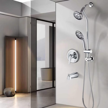 WELLFOR GG21 7-Spray Wall Bar Shower Kit with Tub Spout in Chrome