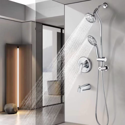 WELLFOR GG21 7-Spray Wall Bar Shower Kit with Tub Spout in Chrome