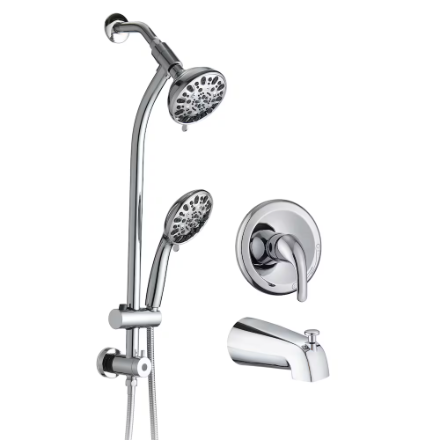 WELLFOR GG21 7-Spray Wall Bar Shower Kit with Tub Spout in Chrome