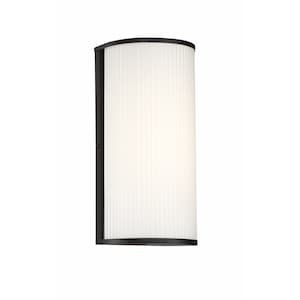 12" Black LED Outdoor Wall Sconce Light with Opal Ribbed Glass
