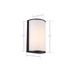 12" Black LED Outdoor Wall Sconce Light with Opal Ribbed Glass
