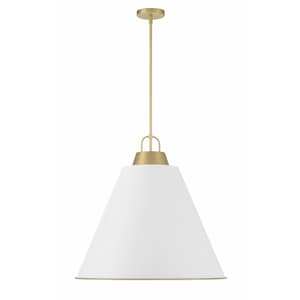 6-Light Brushed Brass Pendant with White Metal Shade