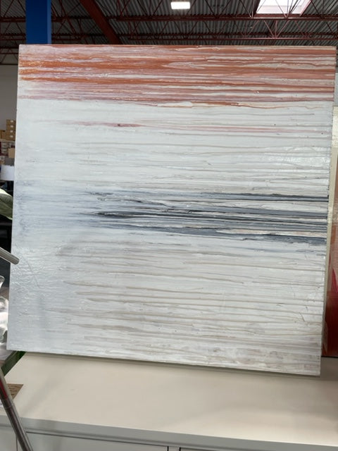 Abstract Streaks Painting – Bronze, Red & Black on White (new)