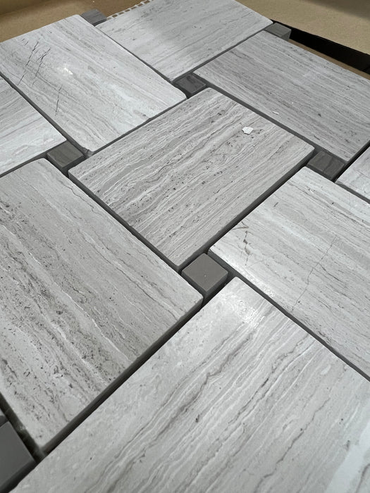 Basketweave Mosaic Backsplash – Stone Tile, Shiny Finish (new)