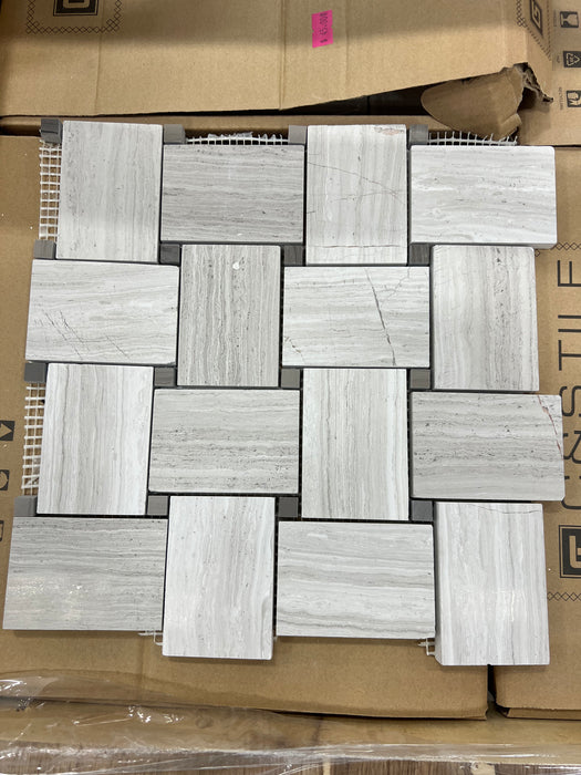 Basketweave Mosaic Backsplash – Stone Tile, Shiny Finish (new)